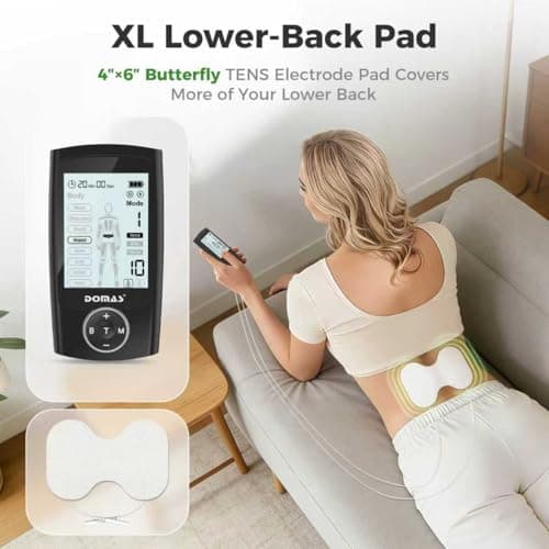 Domas TENS Unit with 4"x6" Butterfly Pad for Lower Back Pain Relief, 8 Guided Body Programs, USB-C Rechargeable, Dual Channel - Thumbnail 4