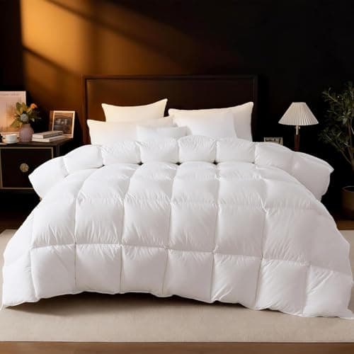 DROVAN King Size Goose Feather Down Fiber Comforter - 100% Cotton Duvet Insert with 8 Corner Loops - Luxurious All-Season Hotel Collection, 106x90 Inch - Image 1