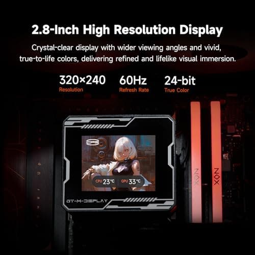 PCCOOLER Liquid CPU Cooler ARGB Display, 360mm AIO with 2.8-Inch LCD Screen, Ceramic Bearing Pump, 3×120mm ARGB PWM Fans, Aluminum Radiator, Intel LGA 1851/1700 & AMD AM5 Compatible(GT360M Black) - Thumbnail 2