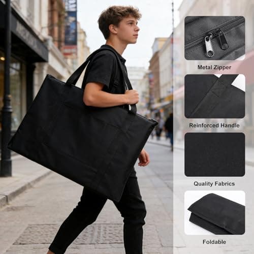 Ostlttyn Art Portfolio Case, Waterproof 18x24 Inch Large Art Portfolio Bag with Shoulder Strap for Artwork, Poster, Sketching, and Drawing, Black - Thumbnail 4