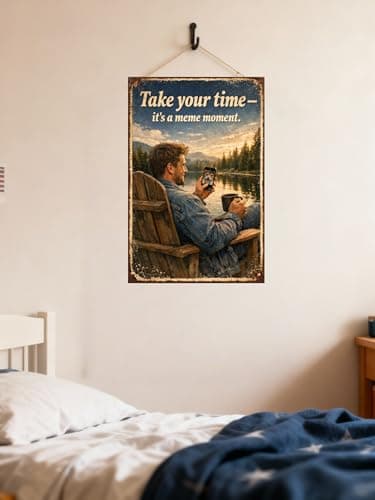 Take Your Time Its a Meme Moment Vintage Metal Tin Sign 8x12 Inch Funny Relax Quote Wall Decor Rustic Retro Humor Plaque for Office Home Cabin Man Cave with Pre Drilled Holes - Thumbnail 3