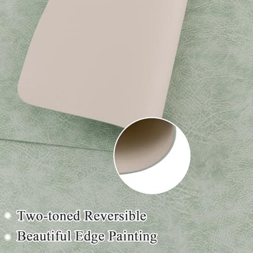 SHACOS Faux Cowhide Leather Placemats Set of 4, Wipeable Heat Resistant Table Mats, Stain Resistant Double Sided Reversible PU Place Mats for Dining Table Kitchen Restaurants, Green and Ivory - Thumbnail 5