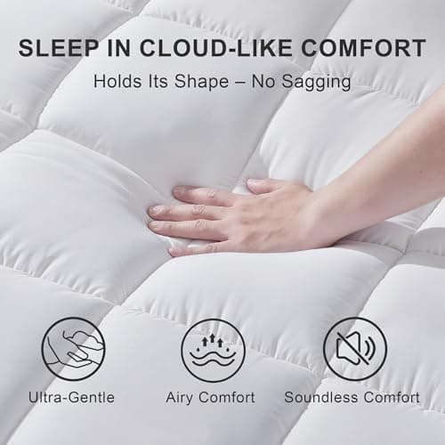3 Inch Mattress Topper Full Size Breathable Filled Soft Fluffy Supportive for Back Pain Relief, Bed Mattress Pad Pillow Topper with Extra Thick Padded Protector for 8"-21" Deep Pocket - Thumbnail 3