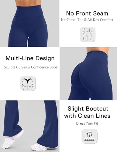 Unthewe High Waisted Flare Leggings for Women Tummy Control Butt Lifting Workout Yoga Wide Leg Pants(U926-True Navy-L) - Thumbnail 5