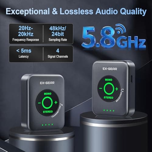 EX GEAR Wireless in Ear Monitor System 5.8GHz, Ultra-Low Latency Clear Stereo Monitoring, 48kHz/24-bit Audio, Rechargeable TX/RX, One-to-Many Auto-Pairing, 100ft Range, Space Gray - Thumbnail 2