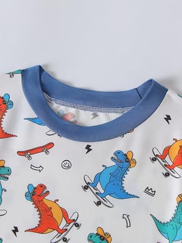 Joonberry Toddler Kids Soft Bamboo Viscose Long Sleeve Top and Pants Clothing Set–2-Piece 2-9Y Boys Girls Outfit（Dinosaur, 4-5Y - Thumbnail 3