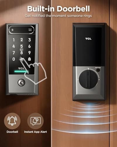 TCL Smart Lock D2 Pro, Palm Vein Keyless Entry Deadbolt, Wi-Fi Keypad Door Lock, Built-in Doorbell, 8-Month Battery, App & Voice Control, Works with Alexa & Google Home, Easy Install for Front Door - Thumbnail 6