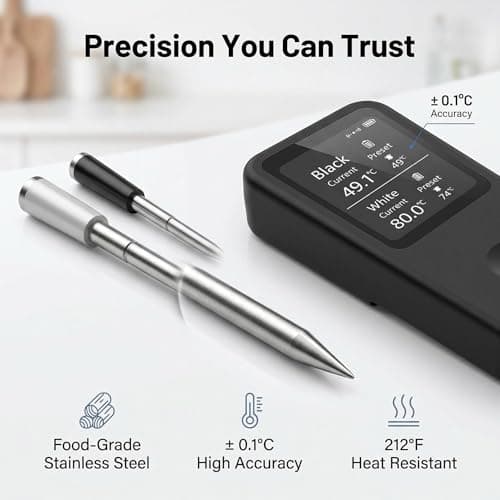 Berrcom 2.4 Inch Wireless Meat Thermometer with Dual Probes, Bluetooth Meat Thermometer with 500FT Range, 400°C Heat-Resistant Probe, Smart App with 12 Presets for Grilling BBQ Oven Smoker - Thumbnail 2