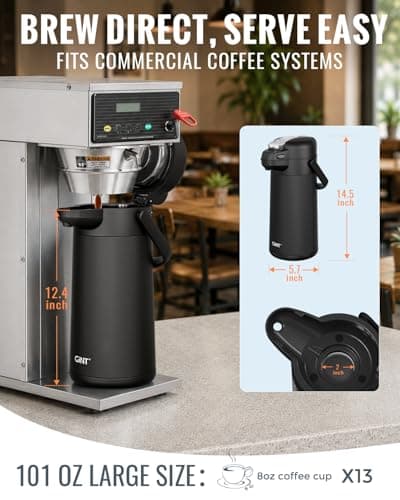 GiNT 3L Airpot Coffee Dispenser with Pump, Insulated Coffee Carafe for Hot Liquids, Stainless Steel Vacuum Insulated Pump Dispenser for Hot/Cold Beverages, Home Office Commercial Outdoor Use(101oz) - Thumbnail 2