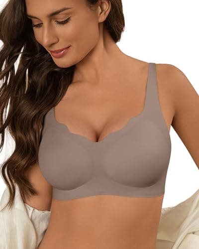 DEANGELMON Bras for Women No Underwire Seamless Wireless Bra Comfort Everyday Scalloped V Neck Bralette (1P2,M) - Image 1