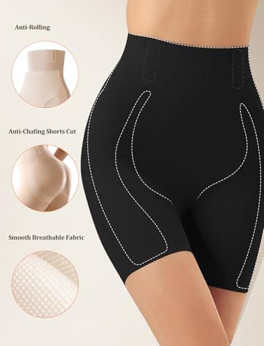 Easybunny Shapewear for Women High Waisted Tummy Control Shorts Butt Lift Boning Support, DIY Cutting, Invisible Under Dress Black L - Thumbnail 3