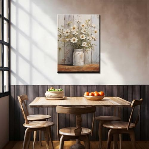 Rustic Farmhouse Daisy Canvas Wall Art Vintage Country Floral Wall Decor Picture Modern Flower Poster Print for Living Room Bedroom Bathroom Decoration 12x16in - Thumbnail 3