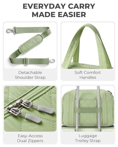 Percover Duffle Bag with Toiletry Organizer Pouch, Quilted Workout Duffle with Compartments for Daily Fitness & Yoga, Locker-Friendly Soft Carry, Mint Green - Thumbnail 4