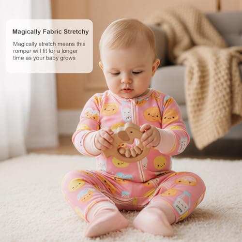 aqpa Pajamas for Baby Boys & Girls, 92% Viscose From Bamboo and 8% Spandex, Preemie & Newborn Sleepers, 2-Way Zipper PJs(Pink cookies 3-6M) - Thumbnail 3