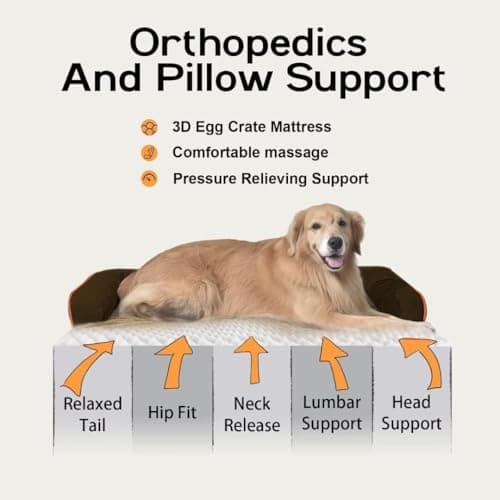 Extra Large Dog Bed-Orthopedic Waterproof XL Dog Bed for XLarge Extra Big Dogs - Foam Couch Sofa Washable with Removable Cover-Brown - Thumbnail 3