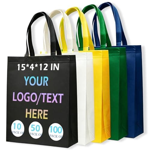 Wubaijin Custom Logo Non-Woven Tote Bags 50–1000 pack, Washable & Reusable, 15” W x 12” H x 4” Perfect for Trade Shows (Vertical)