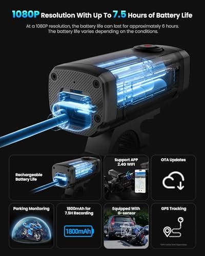 AKEEYO AKY-710Lite 2K30FPS WiFi Action Camera with Ultra HD,Motorcycle Camera/Bike Camera IP66 Waterproof with Loop & Emergency Recording, Parking Monitor,Rechargeable,7.5 Hours Extended Battery - Thumbnail 3