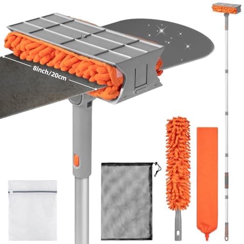 Ceiling Fan Cleaner Duster with 6 Ft/77'' Extension Pole Multi-Functional Chenille Duster Cleaner Kit for Cleaning Fan Blade, Baseboard, Blind, Cobweb, High Ceiling Walls - Reusable & Machine Washable - Image 1