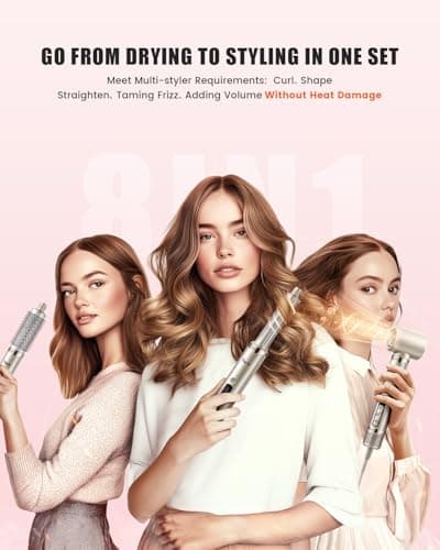 Tqcir 8-in-1 Professional Hot Air Styler&Hair Dryer Brush, Powerful Multi-Styler with Auto-Wrap Curler with Storage Case, Fast Drying Curling Straightening Volumizing Without Heat Damage - Thumbnail 2