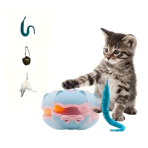 DFQ Interactive Cat Feather Toys, Electronic Cat Enrichment Toys, Automatic Pet Toys for Indoor Adult Cats, Interesting Wand Toy for Bored Kitten Self Play(Blue) - Image 1