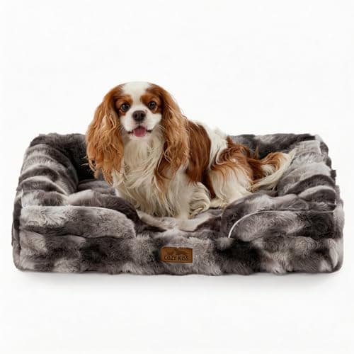 COZY KISS Orthopedic Dog Bed for Medium Small Size Dog, Soft and Warm Faux Fur Sofa for Pet Up to 40 lbs, Foam Bolster Anti-Slip Couch with Washable Removable Cover, M 30x20x6.5 inch, Tie Dye Grey - Image 1