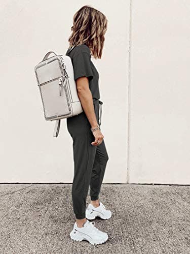 PRETTYGARDEN Women's Two Piece Lounge Sets 2026 Spring Summer Jogger Pants Vacation Outfits Travel Airplane Matching Clothes (Dark Grey,3X-Large) - Thumbnail 5