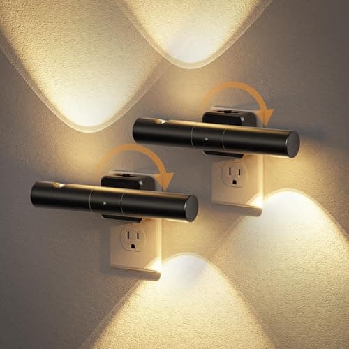 JandCase LED Night Lights Plug into Wall, Dusk-to-Dawn Sensor & 0-100LM Adjustable Brightness, Modern Night Lights with 180° Rotatable Plug, 3000K Soft White, for Bathroom/Hallway/Bedroom, 2 Pack - Image 1