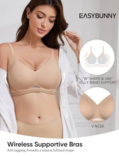 Easybunny Women's Seamless Jelly Bra: Wireless Push-up Full Coverage - Breathable Mesh Padded Bralette for Yoga & Lounge - Nude S - Thumbnail 3
