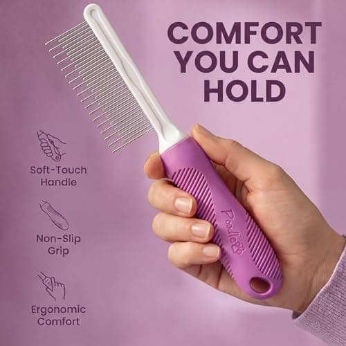 Poodle Pet Detangling Pet Comb with Long & Short Stainless Steel Teeth for Removing Matted Fur, Knots & Tangles – Detangler Tool Accessories for Safe & Gentle DIY Dog & Cat Grooming - Thumbnail 5