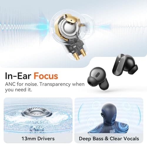 Kinglucky 2-in-1 Wireless Earbuds, in-Ear & Open Ear Clip-On Earbuds Comfortable fit, Bluetooth Headphones 5.4 with Noise Cancelling Mic, Power Swap Charging, Up to 50H, Black - Thumbnail 4