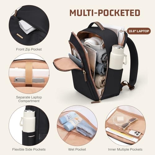 GOLF QUALITY 22L Travel Backpack for Women & Men,Carry On Bag for Airplanes Personal Item Laptop Backpack,17.3 Inch,Black - Thumbnail 2