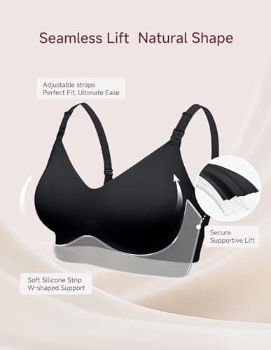BRATUC Maternity Bras for Breastfeeding Seamless Wireless Support Nursing Bra Soft Comfy Pregnancy Sleep Bralette Medium Black - Thumbnail 2