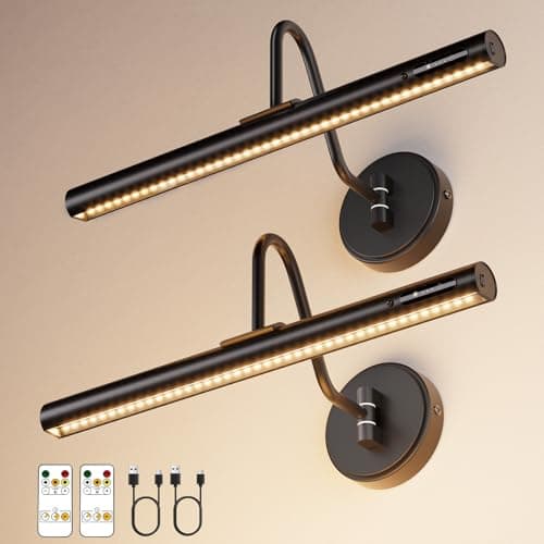 VOLISUN Picture Lights for Wall, 15.7'' Rechargeable Picture Light Battery Operated, 3 Color Temps Cordless Picture Light with Remote, Magnetic Art Light for Painting, Gallery, Portrait, 2 Pack(Black) - Image 1