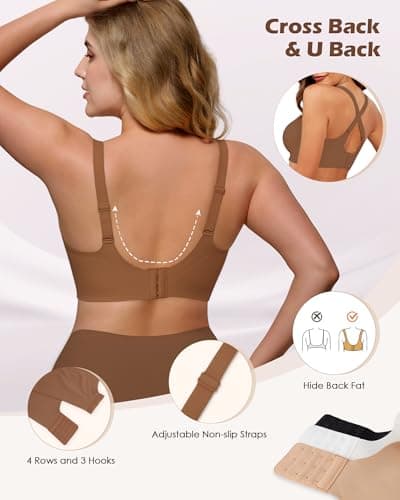 As Fairy Womens Wire Free Push Up Bra Seamless Full Coverage T-Shirt Bralettes with Side Support Light Brown 40B - Thumbnail 4