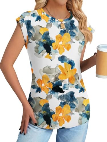 NORACORA Floral Tops for Women Summer Outfits 2026 Comfy Crew Neck T Shirts Chic Hawaiian Outfits Women Blouses Dressy Casual Spring Colored Shirts Multicolor Floral S - Thumbnail 3