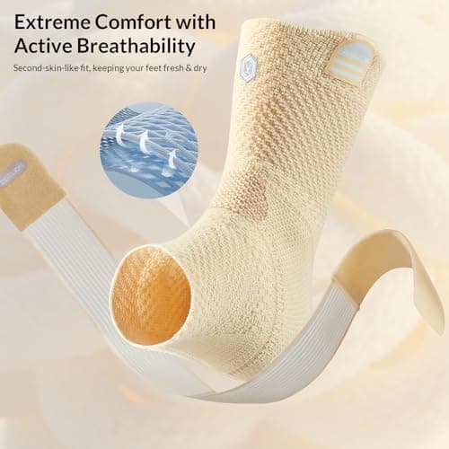ZOELION Ankle Brace Compression Support with Removable Fishnet Strap, 3D Knit Plantar Fasciitis Relief Achilles Tendonitis Brace, Ankle Compression Sleeve for Pain Relief & Injury Healing, Beige/XL - Thumbnail 5