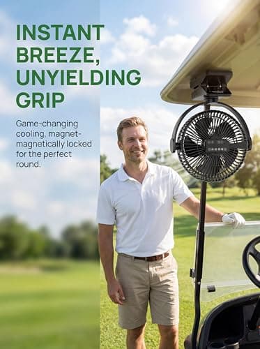 8-inch Magnetic Clip on Fan for Golf Cart, 12000mAH Battery Operated Portable Fan with 5 Speeds, LED Lantern, Magnetic Base, Compatible with EZGO Club Car Yamaha, Ideal Golf Cart Accessories - Thumbnail 4