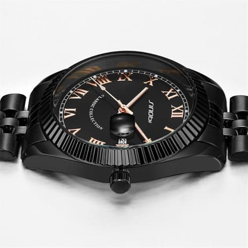SINOBI Men's Luminous Hand Calendar Date Quartz Watch Classic Stainless Steel Watches for Men (Black) - Thumbnail 3
