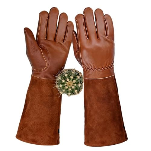 iuhkjnuh Leather Gardening Gloves for Women Men, Long Rose Pruning Gloves Thorn Proof Cowhide Gauntlet Cactus Garden Gloves for Yard - Image 1