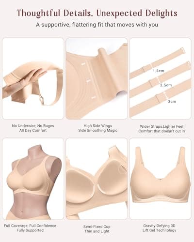 As Fairy Supportive Wireless Bra Full Coverage Plus Size Bras for Women No Underwire Tshirt Bras for Custom Fit(Nude 38C) - Thumbnail 6