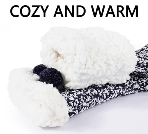 BenSorts Warm Slipper Socks for Women Plush Fuzzy Socks With Grips Grippers Non Slip Sleep House Socks Soft Thick Mothers Holiday Gift Blue - Thumbnail 3