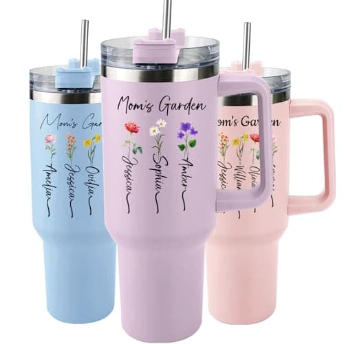Elemtansy Mothers Day Personalized Mom Tumbler with Kids Names, Custom Birthday Gifts for Mom from Daughter and Son, Stainless Steel 40 Oz Mama Tumbler, Gifts for Grandma