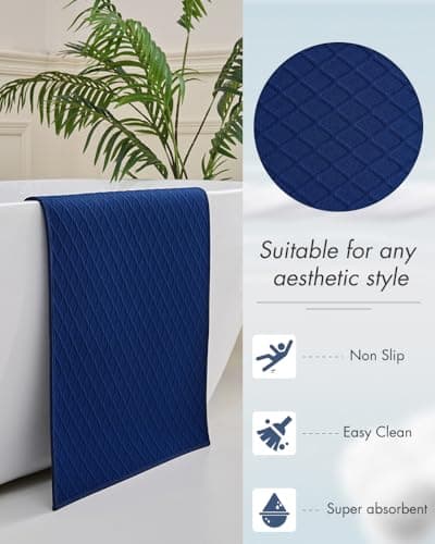 AMOAMI Ultra Thin Bathroom Rugs, Rubber Backed Bath Mats for Bathroom Non Slip, Absorbent Bathroom Mat for Floor, Shower, Sink (17"x28", Blue) - Thumbnail 6