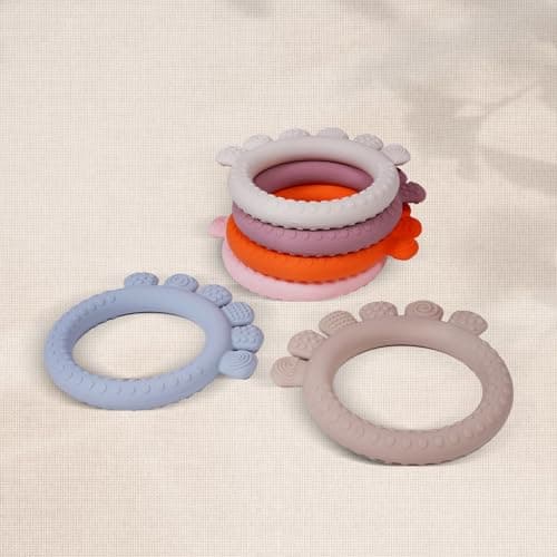 Baby Silicone Teething Ring Toys for 0-6,6-12 Months Boys and Girls,Chew Teether Stuff for Infant,Newborn Must Have Essentials,BPA Free,Soft and Textured. (Pink) - Thumbnail 6