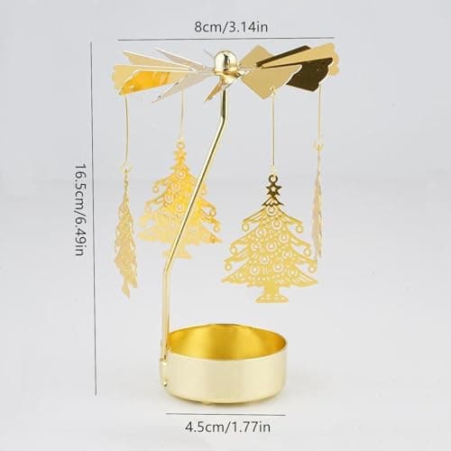 4EVERHOPE Rotating Candle Holder, Gold Spining Metal Tealight Candle Holder for Birthday, Christmas, Valentine's Day, Party Table Decor, Wedding (Chirstmas Tree) - Thumbnail 5