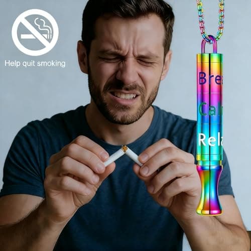 Fidget Necklace with Spinning Calm, Breathe, Relax Charms - Sensory Anxiety Relief & Deep Breathing Aid Stainless Steel Necklaces for Women Men (Rainbow) - Thumbnail 2
