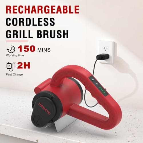 Electric Grill Brush, Rechargeable BBQ Grill Brush with High-Torque Motor, LED Light, Dishwasher-Safe Stainless Steel Rotary Brush Head,150 Mins Runtime Grill Brush for Outdoor Grill - Thumbnail 3