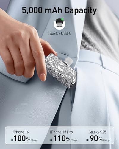 iWALK Upgraded Sparkly Portable Charger 22.5W, 5000mAh Power Bank for iPhone 17/16/15 Series, Mini Battery Pack with Built-in USB-C Connector Compatible with Samsung S25/24, iPad Pro/Air, AirPods - Thumbnail 4