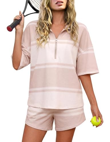 Totatuit Women's 2 Piece Workout Set — World Cup Game Day Running to Lounge Set Striped Oversized Tracksuit Sports Bar Ready Outfit - Image 1
