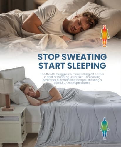 Fuzzysense Cooling Comforter Queen 90"x90" – Instant Cooling Blanket for Hot Sleepers & Night Sweats, Breathable Lightweight All-Season Bedding, Pet-Friendly Oeko-TEX & GRS Certified, Gray - Thumbnail 4